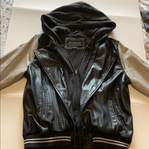 Obey Varsity Black & Grey Faux Leather Jacket